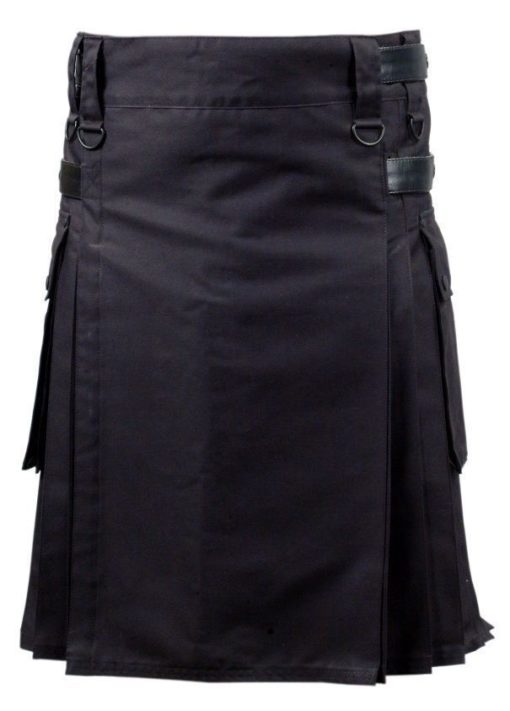 Black-Deluxe-Utility-Fashion-Kilt-Front Black Deluxe Utility Kilt, Best Kilt for Men, Fashion Kilts