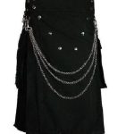 Men-handmade-Black-Deluxe-utility-fashion-kilt-Cotton-with-Chrome-Chain-Front