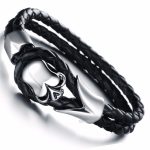 Braided-Leather-Skull-Cuff-Bangle-Stainless-Steel-Bracelet
