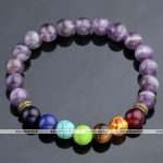 Lava Rock Stone Bead Buddha Skull Hamsa Hand Evil Eye Bracelet-7-stone-amethyst