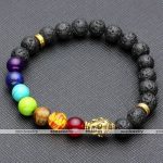 Lava Rock Stone Bead Buddha Skull Hamsa Hand Evil Eye Bracelet-7-stone-gold-budda