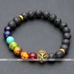 Lava Rock Stone Bead Buddha Skull Hamsa Hand Evil Eye Bracelet-7-stone-gold-lion
