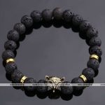Lava Rock Stone Bead Buddha Skull Hamsa Hand Evil Eye Bracelet-gold-fox-head