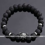 Lava Rock Stone Bead Buddha Skull Hamsa Hand Evil Eye Bracelet-silver-fox-head