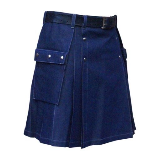 Denim-Kilt-with-Flap-Pocket-tilt denim kilt, denim kilt for sale, simple denim kilt, denim kilt for sale