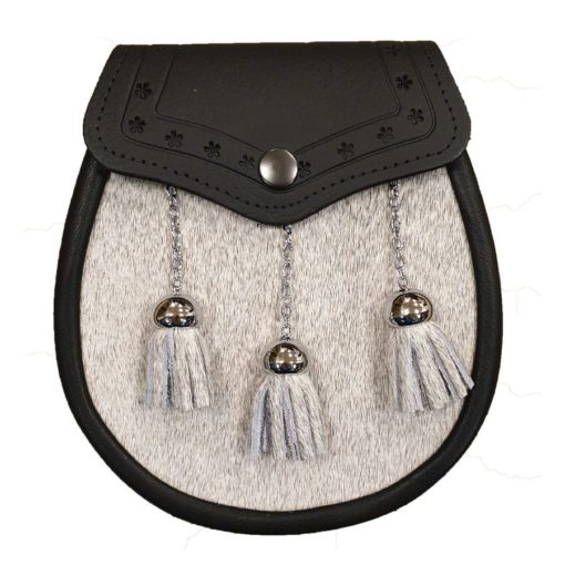 White Bovine Embossed Leather Sporran White hairs