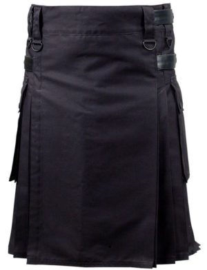 Schwarzer Deluxe-Utility-Kilt, bester Kilt für Männer, modische Kilts