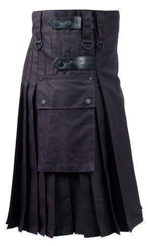 Black Deluxe Utility Kilt, Mejor falda escocesa para hombres, Faldas escocesas de moda