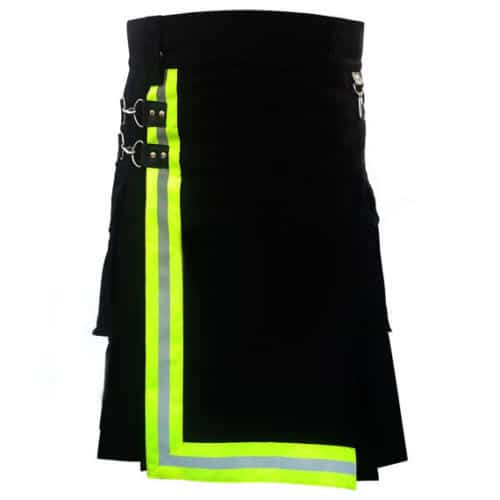 Falda escocesa de bombero negra con reflector de alta visibilidad, faldas escocesas de bombero, mejores faldas escocesas, faldas escocesas para hombres
