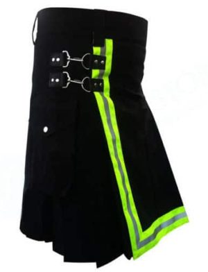 Falda escocesa de bombero negra con reflector de alta visibilidad, faldas escocesas de bombero, mejores faldas escocesas, faldas escocesas para hombres