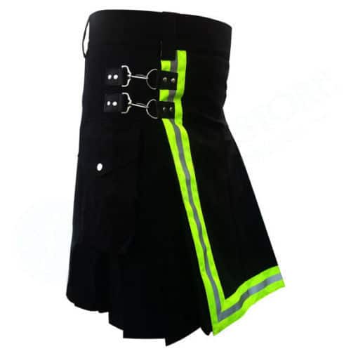Black Firefighter Kilt with high visible reflector, Firefighter Kilts, Best Kilts, Kilts for Men