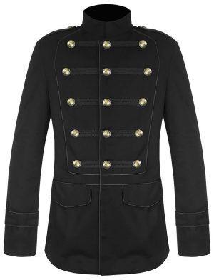 Schwarze Militärjacke Goth Steampunk Vintage Pea Coat, Gothic-Kleidung, Gaoth-Jacken, Jacken für Männer