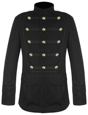 Black Military Jacket Goth Steampunk Vintage Pea Coat, Gothic Clothing, Gaoth Jackets, Jackets for Men