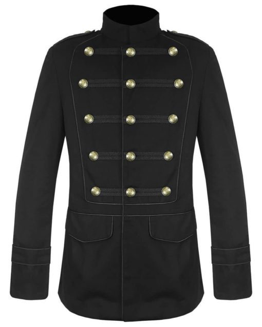 Black-Military-Jacket-Goth-Steampunk-Vintage-Pea-Coat-Front Black Military Jacket Goth Steampunk Vintage Pea Coat, Gothic Clothing, Gaoth Jackets, Jackets for Men