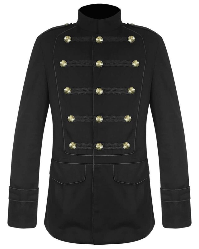 Black Military Jacket Goth Steampunk Vintage Pea Coat, Gothic Clothing, Goth Jackets, Jackets for Men, Seampunk jacket for sale, buy steampunk jacket, gothic jacket for sale, buy gothic jacket, goth jacket for sale, buy goth jacket, military jackets for men, military jackets for sale, buy military jackets