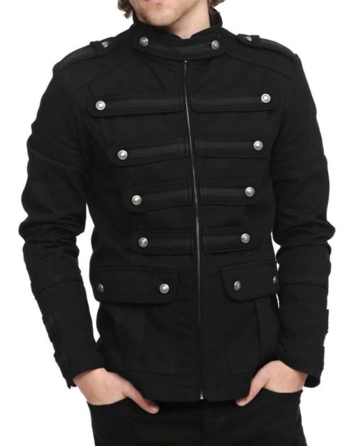 Black-Military-Jacket-Goth-Steampunk-Vintage-Pea-Coat-Front-Model Black Military Jacket Goth Steampunk Vintage Pea Coat, Gothic Clothing, Gaoth Jackets, Jackets for Men