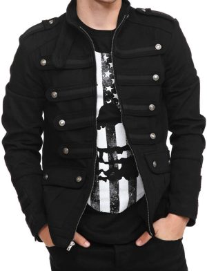 Chaqueta militar negra Goth Steampunk Vintage Pea Coat, ropa gótica, chaquetas Gaoth, chaquetas para hombres