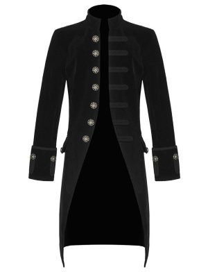 Redingote victorienne Steampunk Goth en velours noir, vêtements gothiques, vestes pour hommes