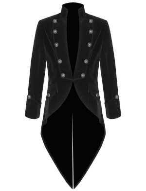 Frackjacke Schwarzer Samt Goth Steampunk Viktorianisch, Gothic Kleidung, Samtjacken, Beste Jacken für Männer