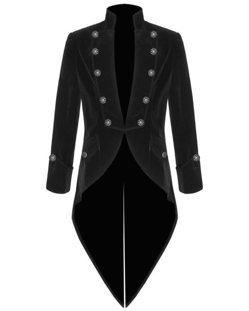 Black-Velvet-Goth-Steampunk-Victorian-Tail-Coat-Jacket-Front Tail coat Jacket Black Velvet Goth Steampunk Victorian, Gothic Clothing, Velvet Jackets, Best Jackets for Men