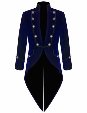 Frack Jacke Blue Velvet Goth Steampunk Viktorianisch, Gothic Kleidung, Samtjacken, Beste Jacken für Männer