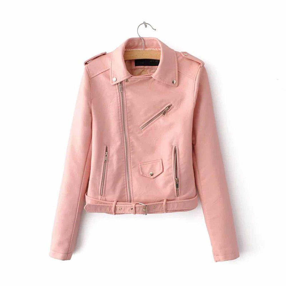 pink leather jacket