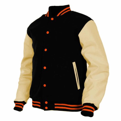 Varsity Letterman Baseball Navy wool  & Genuine Gold Leather Sleeves Jacket 
