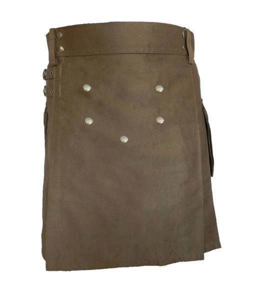 Deluxe-Utility-Kilts-for-Men-Side-front Khakhi Utility kilts, best kilts, best utility kilts, khakhi kils