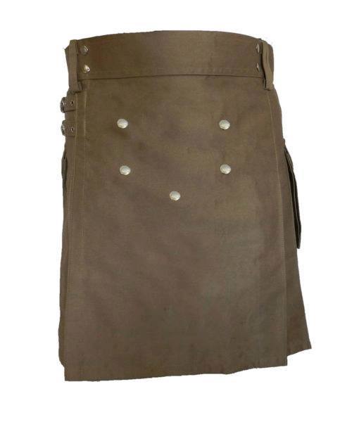 Deluxe-Utility-Kilts-for-Men-Side-front Khakhi Utility kilts, best kilts, best utility kilts, khakhi kils