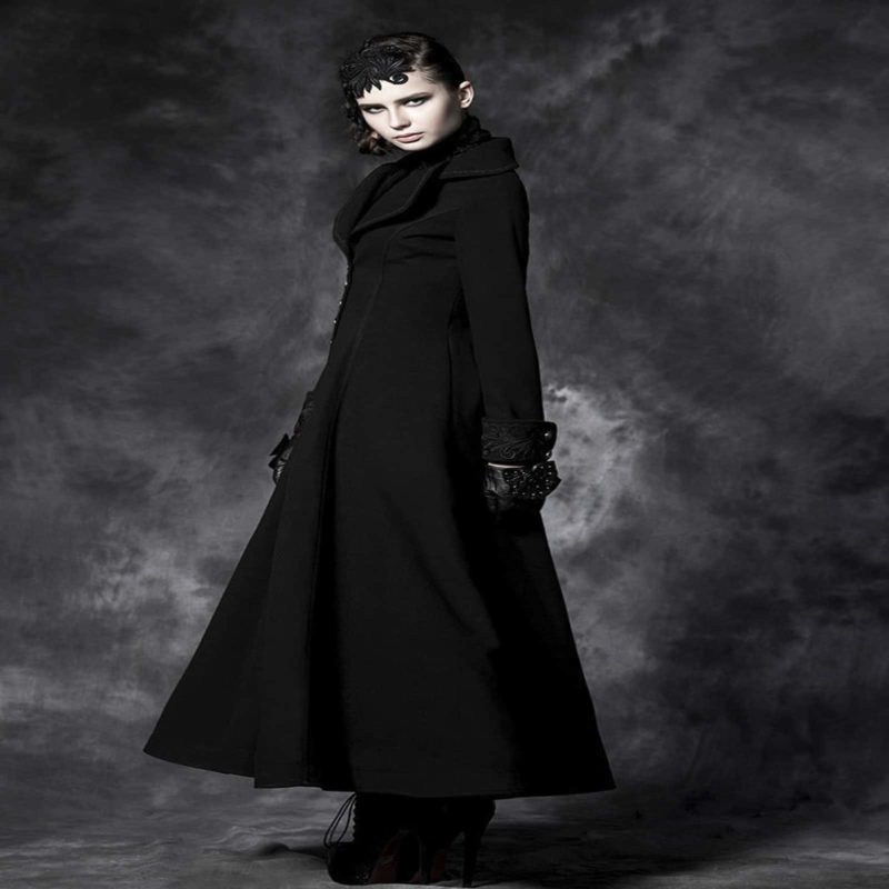 Womens Coat Gothic Jacket Black Steampunk Victorian Corset Long Trench Jacket 