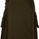 Handgefertigter, brauner Deluxe-Utility-Fashion-Kilt vorne