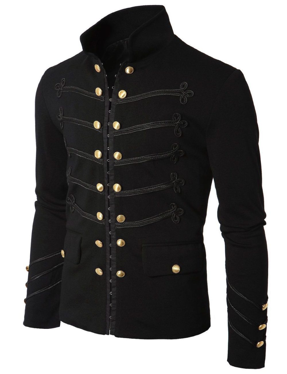 Black Embroidery Military Napoleon Hook Jacket, Military Jackets, Traditional Jackets, Jackets for Men