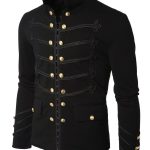 Hommes-Noir-Broderie-Militaire-Napoléon-Crochet-Veste-Devant