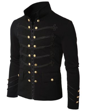 Schwarze Stickerei Militär Napoleon Hook Jacke, Militärjacken, traditionelle Jacken, Jacken für Männer