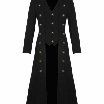 Black Steampunk Military Trench Coat Long Jacket Gothic Kilt and Jacks