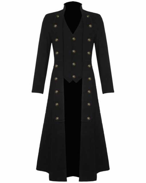 Men-Black-Handmade-Steampunk-Military-Trench-Coat-Long-Jacket-Black-Gothic-VTG-Front Steampunk Military Trench Coat Long Jacket , Long jackets, Gothic Jackets