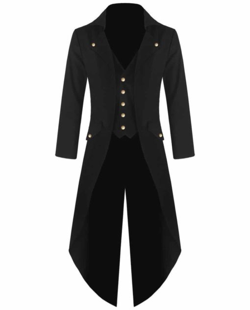 Men-Black-Handmade-Steampunk-Tailcoat-Jacket-Black-Gothic-Victorian-Coat-Front Steampunk Tailcoat Jacket, Best Jackets, Gothic Clothing Jackets