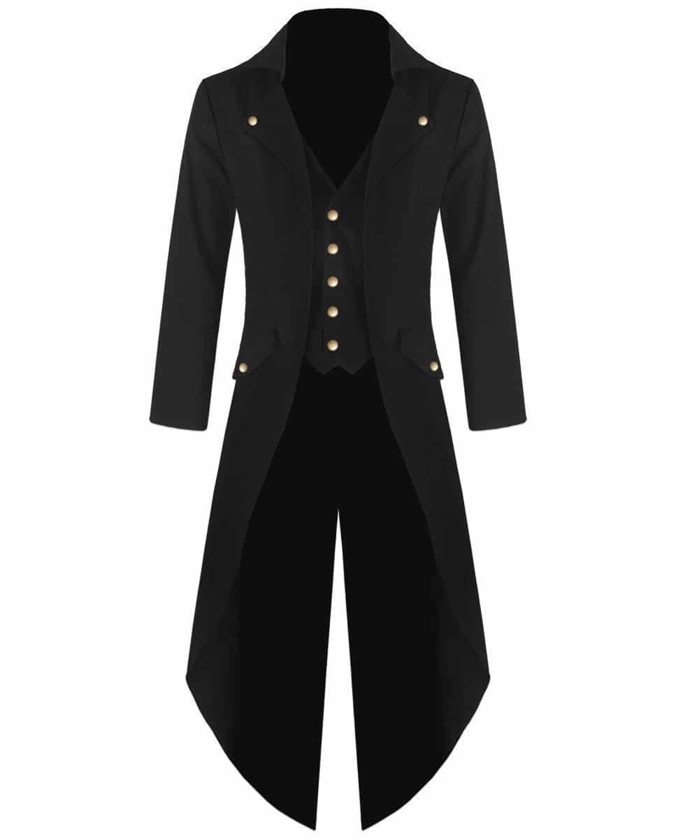 SOLOTIMES Mens Black Tailcoat Jacket Gothic Steampunk Victorian VTG Halloween Costume Long Coat 