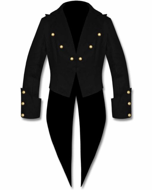 Men-Handmade-Banned-Cotton-Tailcoat-Steampunk-Goth-Victorian-Swallowtail-Jacket-Front Tailcoat Steampunk Goth Victorian Swallowtail Jacket, Gothic Jackets, Unisex Jackets
