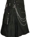 Men-handmade-Black-Deluxe-utility-fashion-kilt-Cotton-with-Chrome-Chain