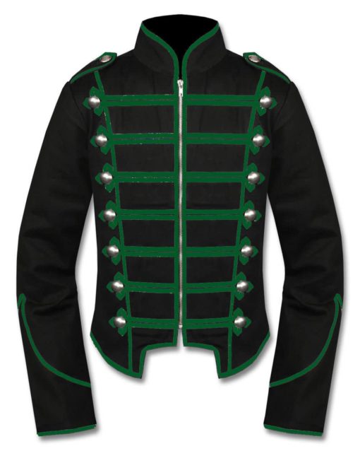 Mens-Gree-Black-Military-Marching-Band-Drummer-Jacket-New-Style-Front Military Marching Band Drummer Jacket, Traditional Jackets, Jackets for Men, Best Traditional Jackets