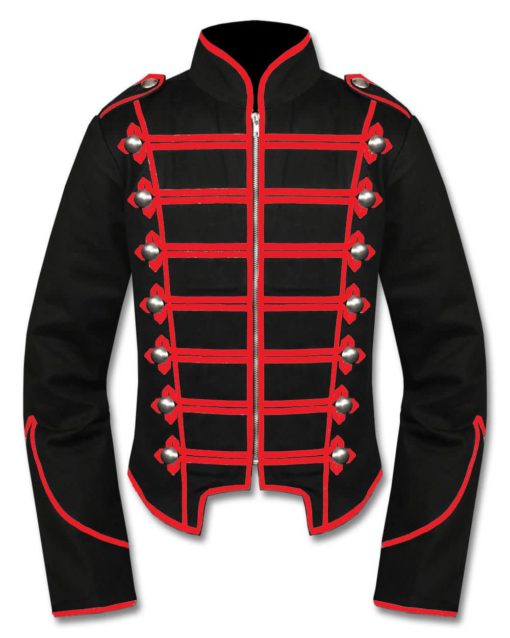 Mens-Red-Black-Military-Marching-Band-Drummer-Jacket-New-Style-Front Military Marching Band Drummer Jacket, Traditional Jackets, Jackets for Men, Best Traditional Jackets