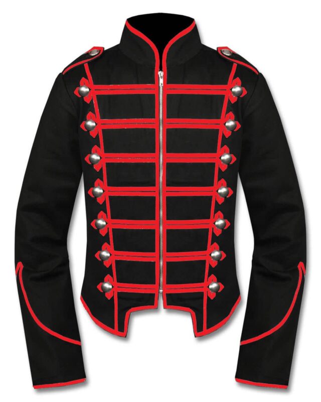 Men's Unique Gothic Steampunk Black Parade Military Marching Band Drummer Jacket