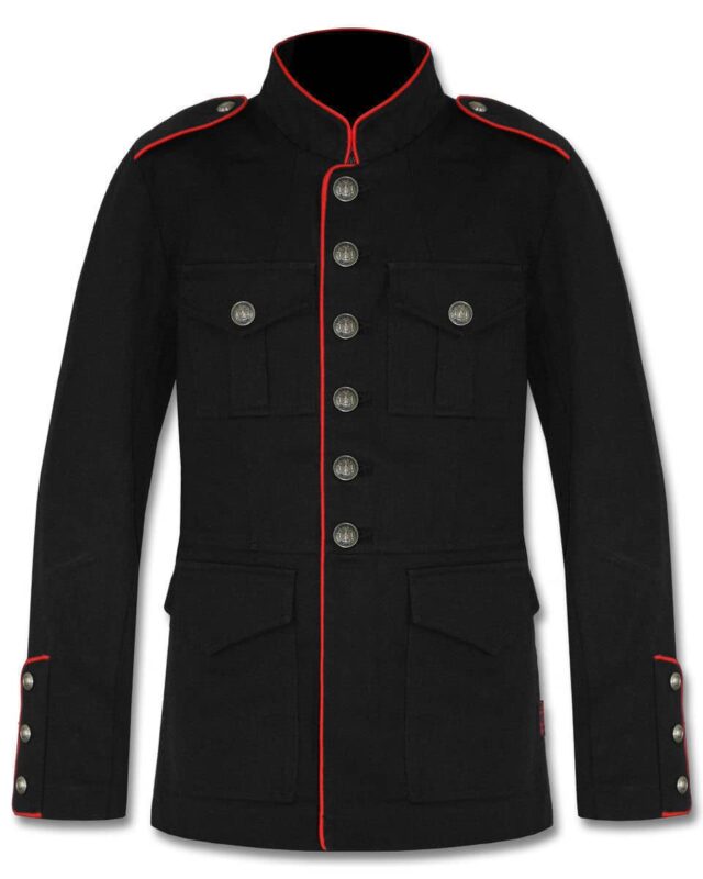 Military Jacket Black Red, Gothic Jackets, Military Jackets for Men, Best Jackets, Seampunk jacket for sale, buy steampunk jacket, gothic jacket for sale, buy gothic jacket, goth jacket for sale, buy goth jacket