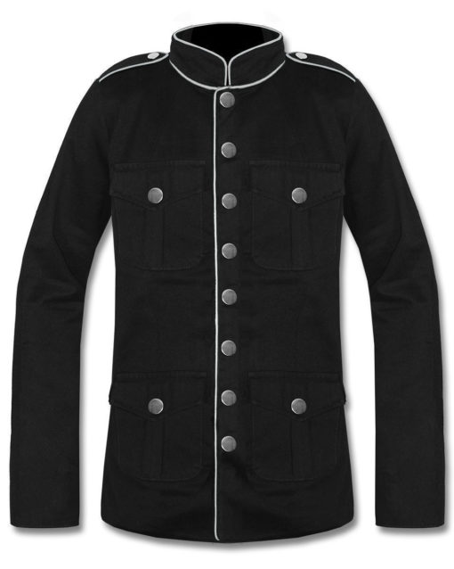 Military-Jacket-Black-White-Red-Goth-Steam-punk-Army-Officer-Pea-Coat-front Military Jacket Black Red, Gothic Jackets, Military Jackets for Men, Best Jackets