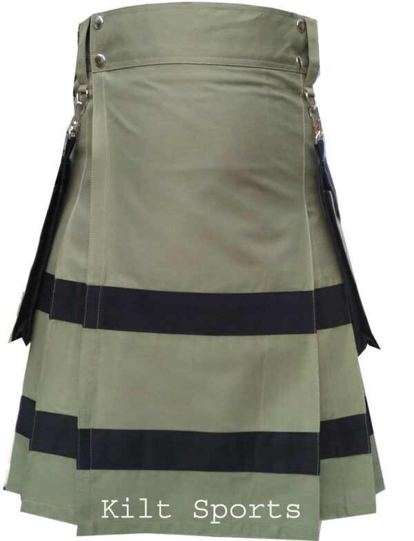 Olive-Scottish-Sports-Traditional-Fashion-Kilt-front Utility kilt, cotton kilts, kilt for men