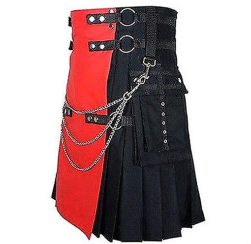 Men's handmade Red/Black Deluxe Utility Fashion Kilt 100% Cotton ALL SIZES. 
