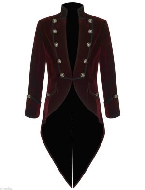 Frackjacke Roter Samt Goth Steampunk Viktorianisch, Gothic Kleidung, Samtjacken, Beste Jacken für Männer
