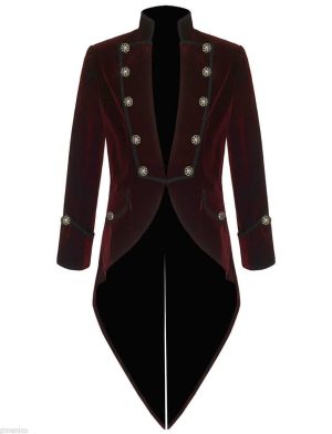 Manteau de queue Veste Red Velvet Goth Steampunk Victorien, Vêtements gothiques, Vestes en velours, Meilleures vestes pour hommes