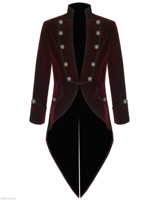 Red-Velvet-Goth-Steampunk-Victorian-Tail-Coat-Jacket-Front Tail coat Jacket Red Velvet Goth Steampunk Victorian, Gothic Clothing, Velvet Jackets, Best Jackets for Men